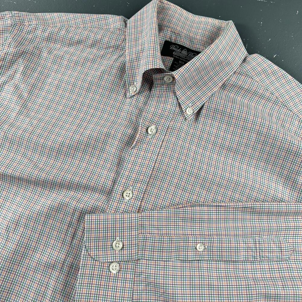 VTG Brooks Brothers Shirt Men Med Micro Check Egyptian Cotton Country Club EUC